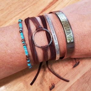 Artisan Leather & Silver Bohemian Bracelet.